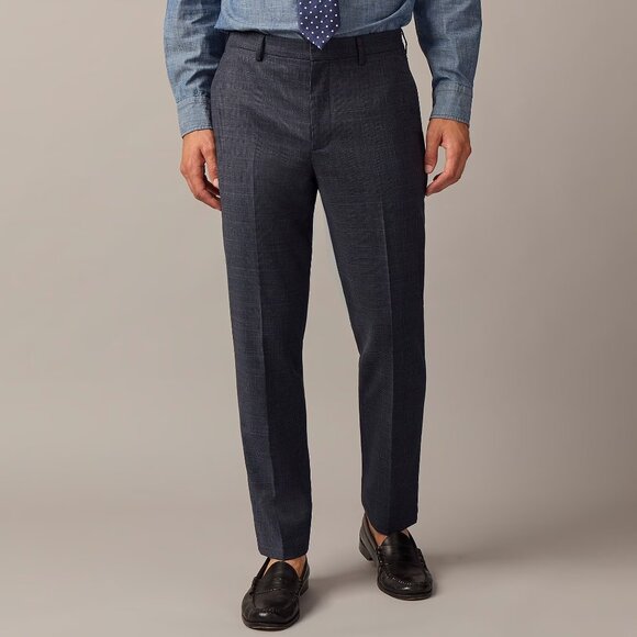 J. Crew Men's Bowery Dress Pants 38 x 32 NWT Navy Blue Wool Blend Plaid Slacks - Picture 1 of 9